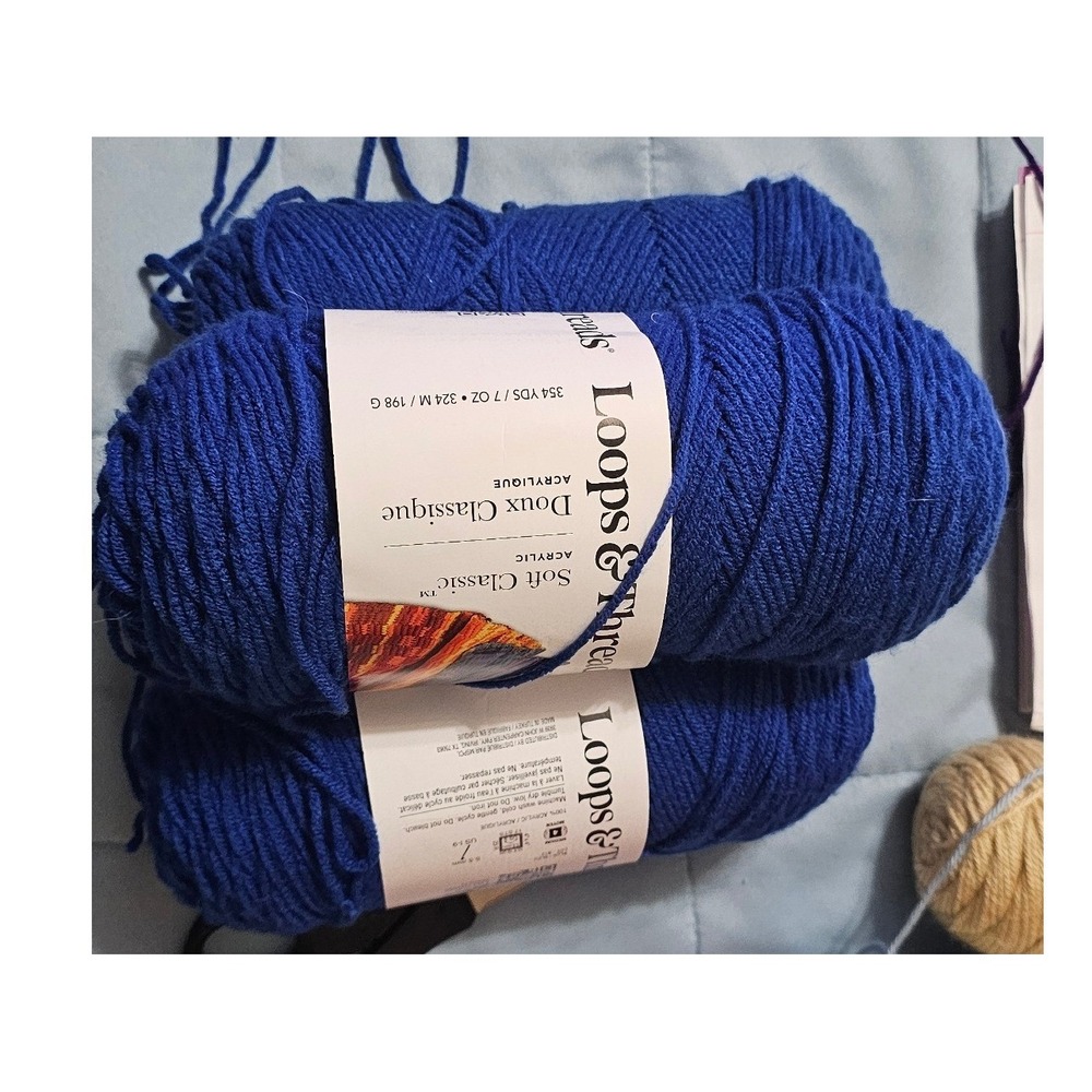 Loops & Threads Soft Classic Blue & Big Twist Value Purple Acrylic Yarn Lot 3pk